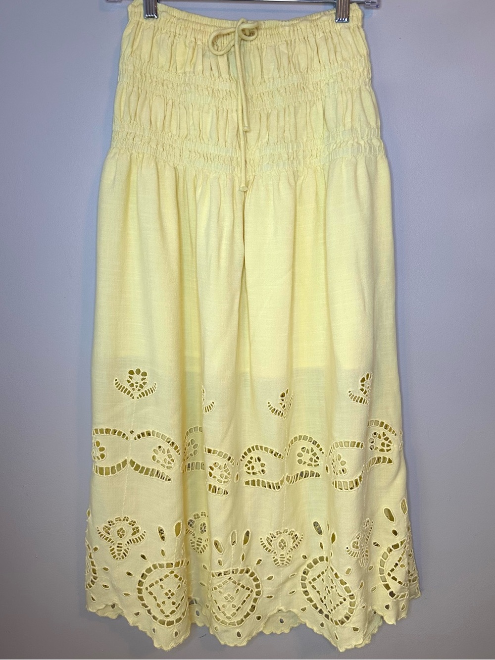 Future Collective XS Yellow Eyelet Embroidered Maxi Skirt Cottagecore Boho